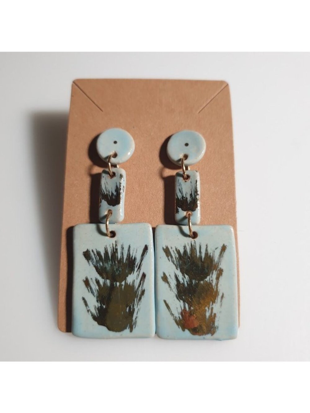 Handcrafted Ceramic Pottery Dangle Earrings Multicolor Brushstroke Artisan Gift